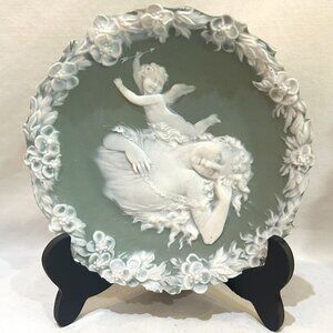 Jasperware Sage Green Cupid & Lady Decorative Wall Plate Schafer Vater